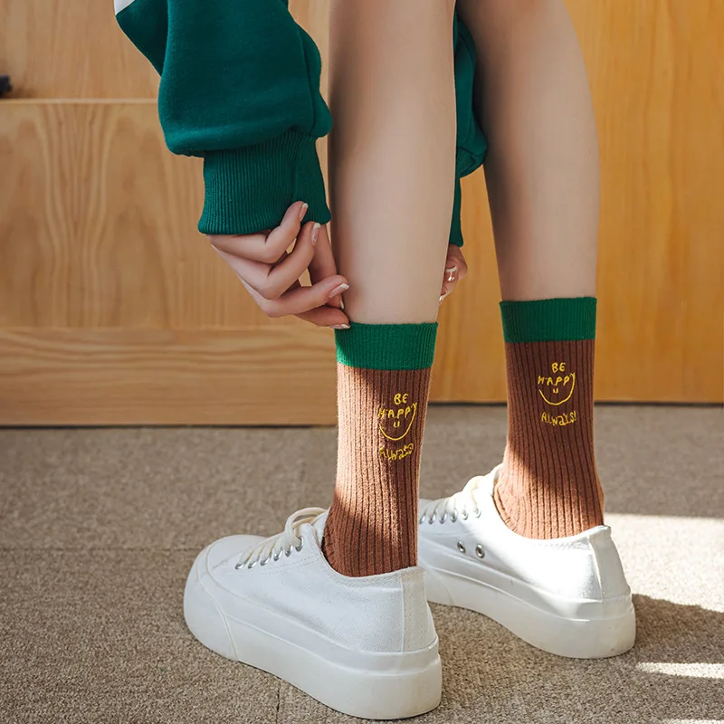 New candy colored solid pile socks with embroidered letters on the heel for sports socks