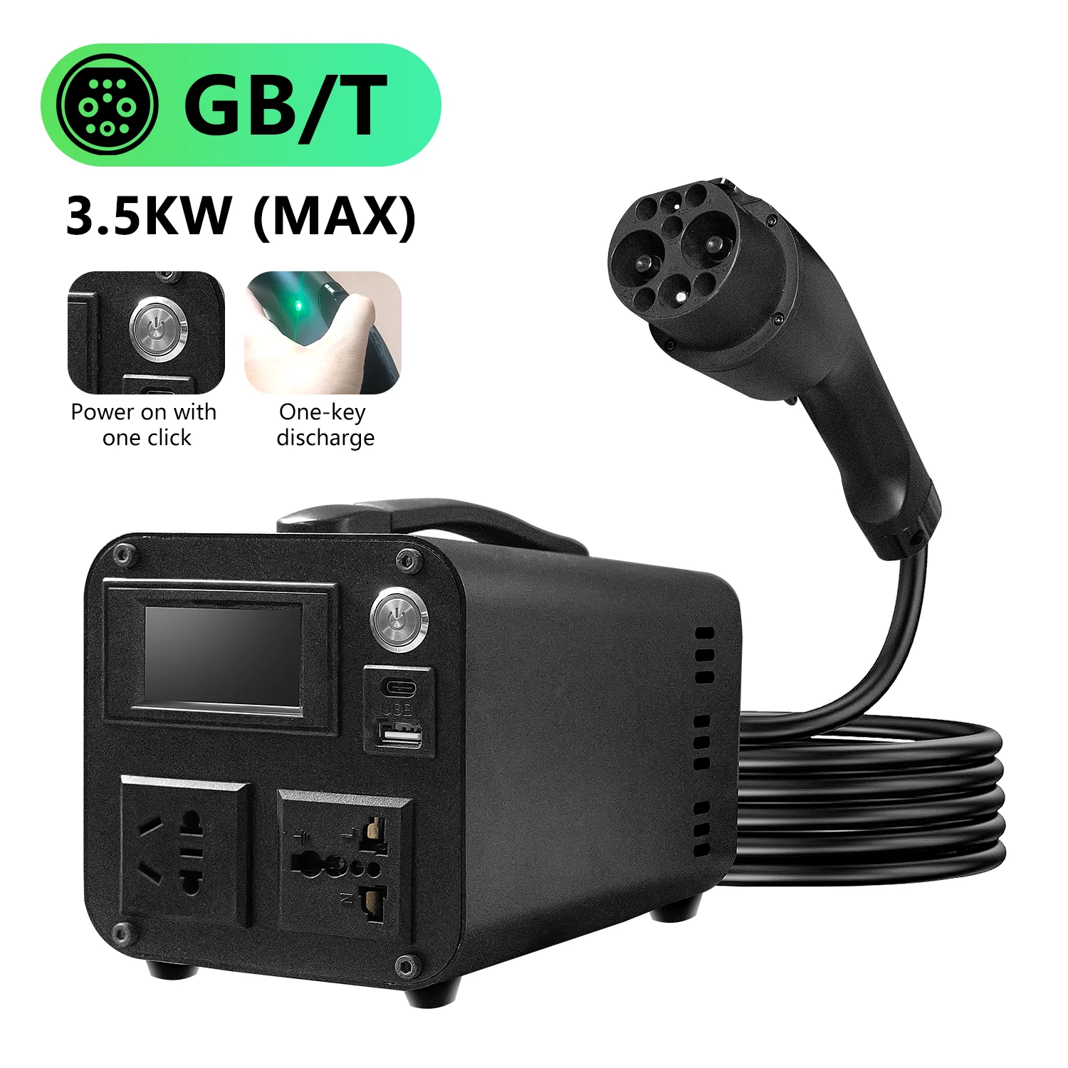 3.5KW GB/T Portable DC EV Discharger Adapter Outdoor Emergency Power Release Gun With Real-time Digital Power Display
