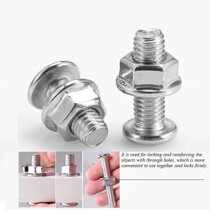 304 Stainless Steel Hexagon Socket Allen Head Flat Head Chamfered Screw Bolt Flange Nuts Set M3 M4 M5 M6 M8 M10 M12