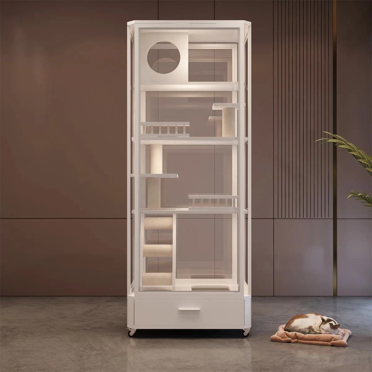 

Panoramic glass cat villa household litter box integrated cat house indoor luxury