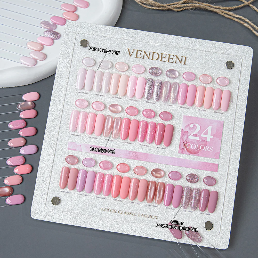 Vendeeni 24 Farben Hochpigmentiertes Gel-Nagellack-Set UV-Reinfarben-Glitzer-Gel Magnetisches Katzenaugen-Gel mit Display – Detail 25