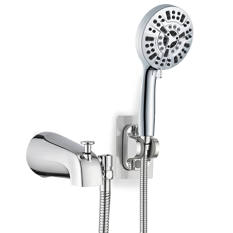 

All Metal Bathtub Faucet With 9 Sprayer Settings, Chrome Finish, With Built-In Diverter And Universal Fit Adapters-New