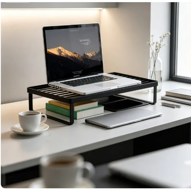 Laptop Stand Elevated Riser Cooling Pad , Adjustable Height Desk Holder with Ventilated Airflow Design, Ergonomic Standing