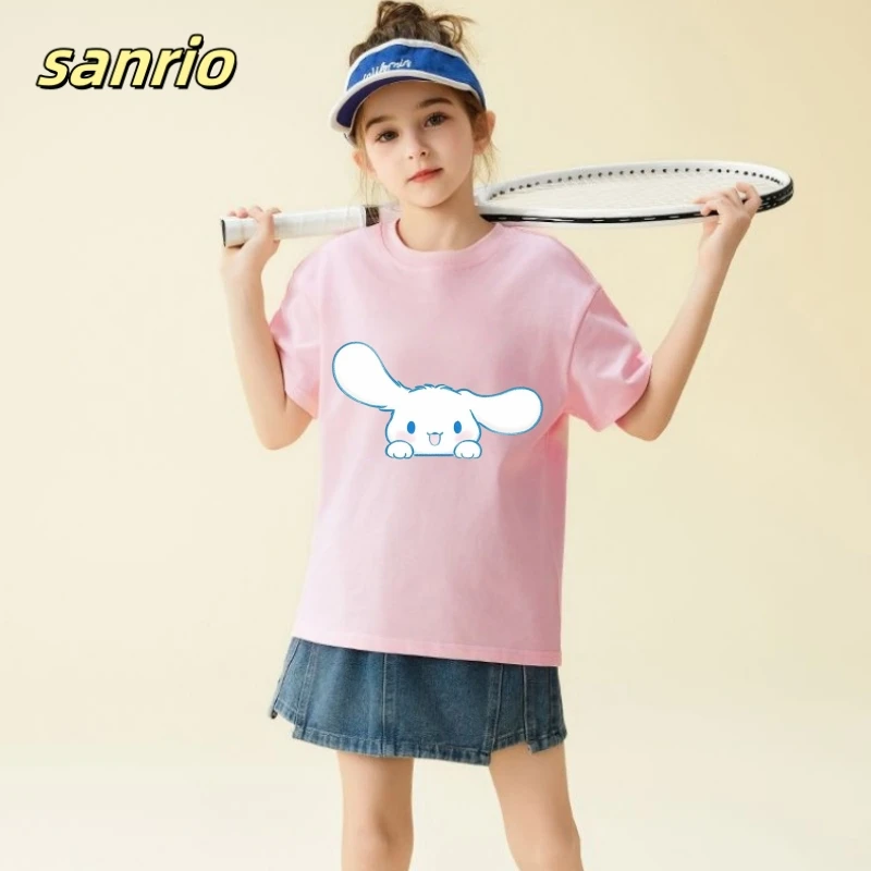 

Sanrion Summer Baby Girls 100% Cotton Clothes Kid Cinnamoroll Printed Short Sleeve T-shirts Children Girls Cartoon Top Outfits