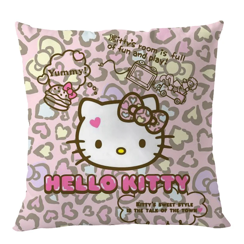 Cute Hello Kitty Pillowcase Kawaii Cartoon Printed Pillowslip Sofa Cushions Girls Bedroom Decorations 45X45cm Cushion Cover