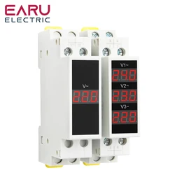 18MM Din Rail Mount Single Three Phase Voltage Meter AC 80-500V Modular Voltmeter Gauge Indicator LED Digital Display Detector