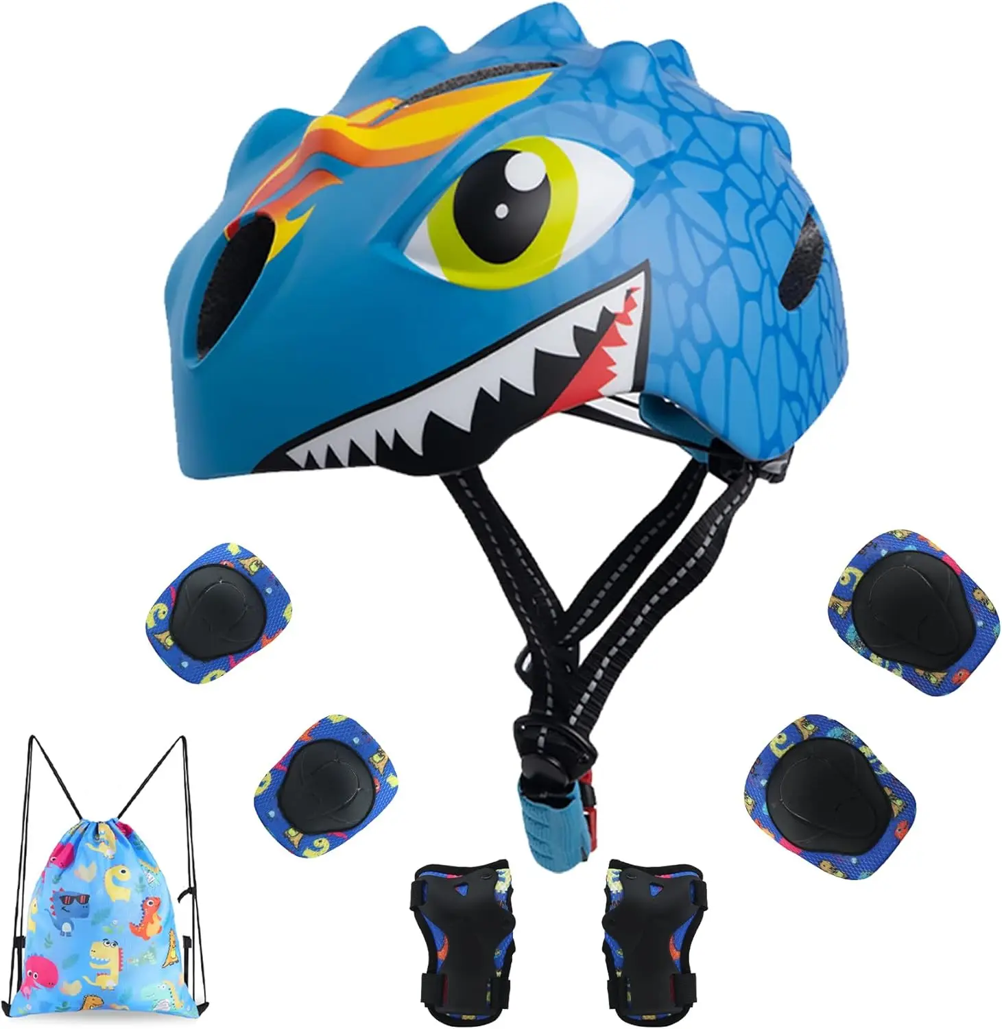 

Kids Bike Helmet with 3D Dinosaur Design, Protective Gear Set, Safety Certified for 2-8 Years