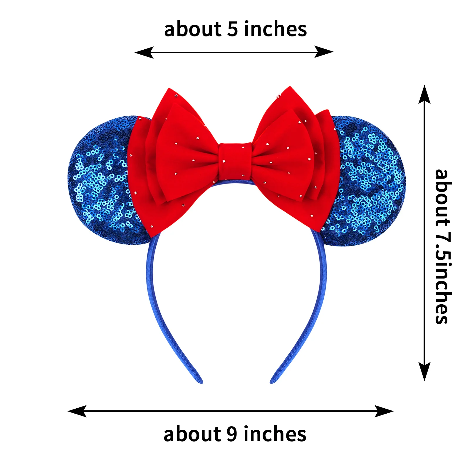 Princess Snow White Ears Headband Red Bow Crystal Pearl Hair Hoop Halloween Party Cosplay Costume Accessories for Women Girls view 2