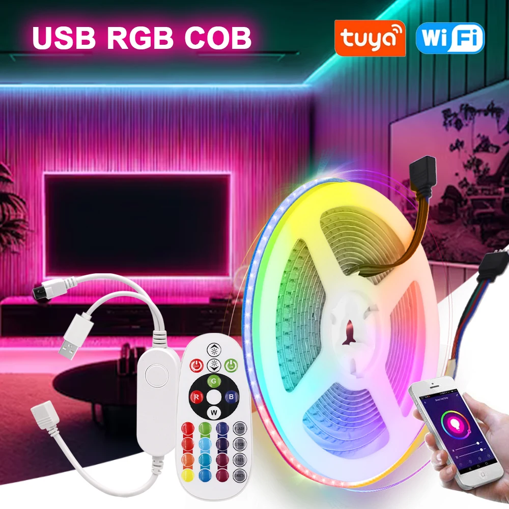 

WIFI COB Led Strip Lights 5V USB LED Stripe TV BackLight Room Decoration Led Tape Diode Flexible Ribbon Work with Amazon Alexa