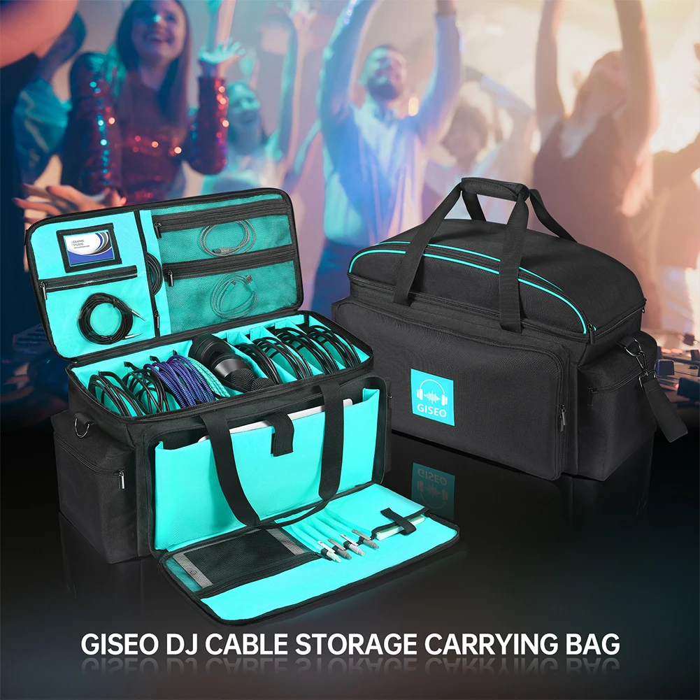 DJ Cable Bag Large Capacity DJ Bag with 4 Detachable Dividers Travel Musicians Gig Bag for DJ Gear Music Equipment & Accessories