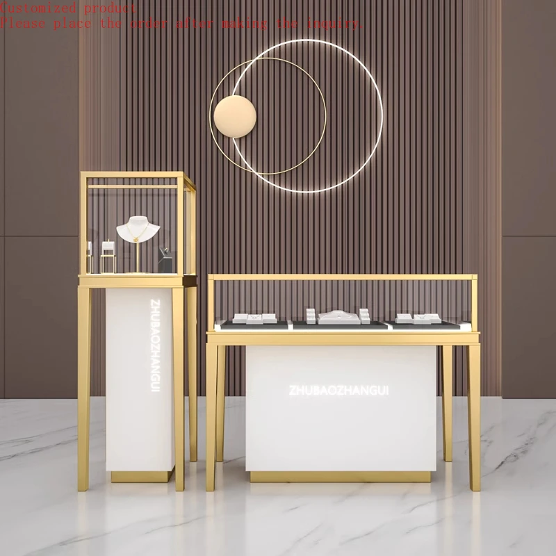 

Custom.Customizable Modern MDF Jewelry Display Cabinet LED Gold Glass Counter Silver Jewelry Showcase for Retail Store Mall Shop