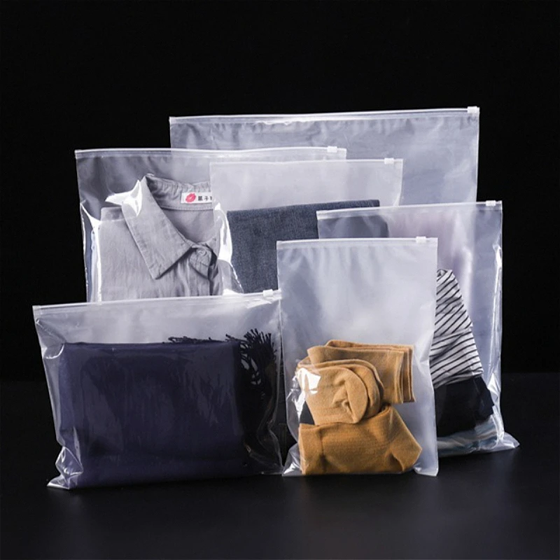 100pcs Frosted PE Transparent Zipper Bag Printed Frosted Clothes Packaging Bag Underwear Socks Clothing Zipper Bag