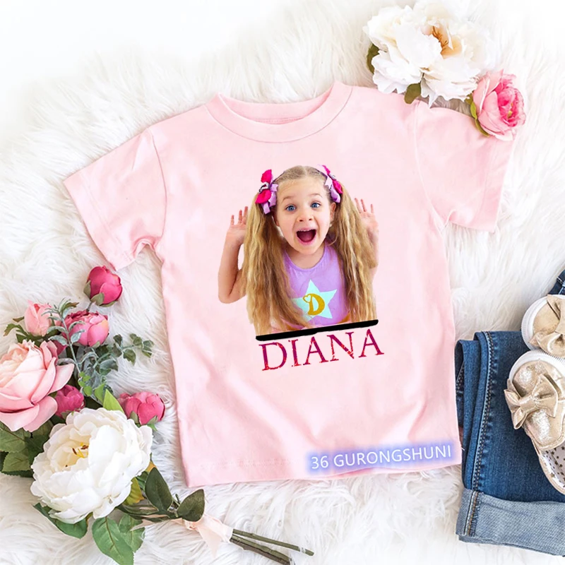 2022 Girls T-Shirt Cute The Kids Diana Show Cartoon Print Children\'S Tshirts Summer Fashion Girls Clothes White Pink Shirt Tops