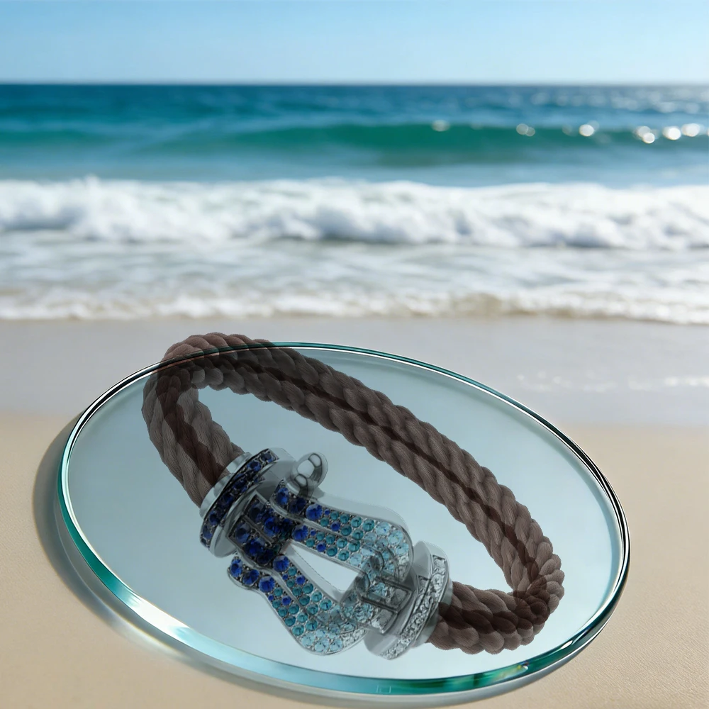 

Polyester rope titanium steel colored diamond matte bracelet, suitable for both men and women for daily wear and date occasions.