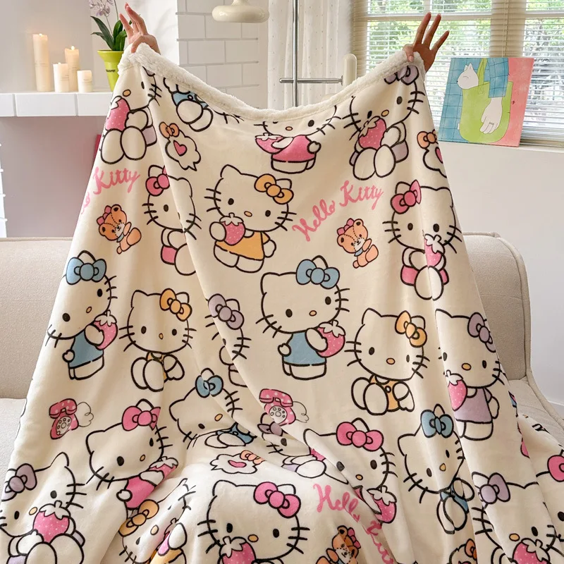 

Kawaii Sanrio My Melody Cute Cartoon Thick Milk Fleece Lamb Fleece Blanket Multi Functional Four Season Blanket Girls Gifts Toys