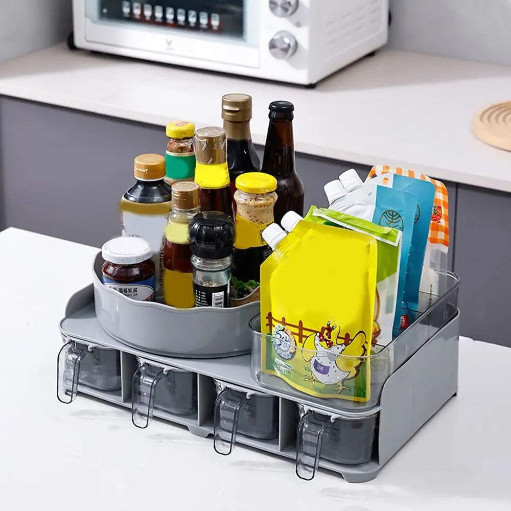 

Пластиковая столешница для специй и набор стоек, вращающаяся настольная коробка для приправ большой емкости, компактная съемная