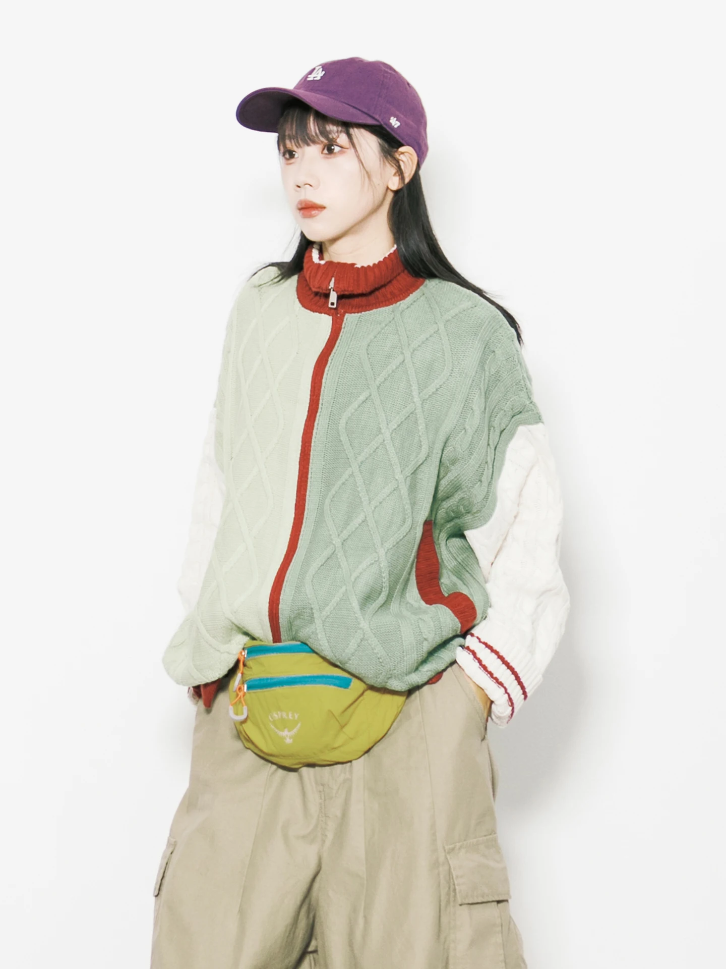 

Outdoor RB Mountain Series Color Blo Diamond Collar Sweater Men's And Women's Loose Casual Knitted Open Cardigan Warmth O...