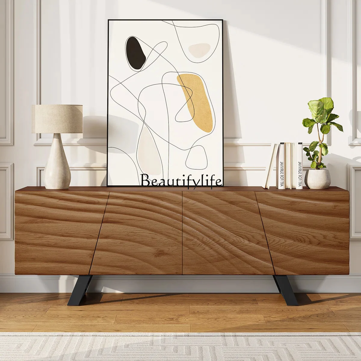 

Medieval solid wood simple living room TV cabinet small apartment household audio-visual cabinet