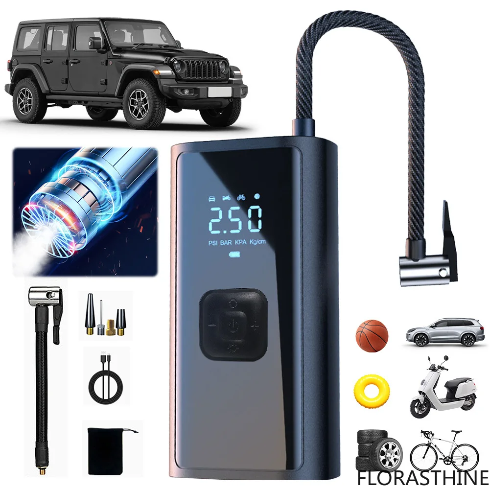 3-in-1 Car Wireless Air Pump with LED Light Portable Car Pump Inflator USB Rechargeable Bicycle Air Compressor for Tires