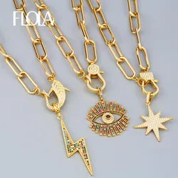 FLOLA Gold Plated Fatima Hand Evil Eye Necklaces for Women Copper Zircon Horn Lightning DIY Necklaces Jewelry Making Gift nkeq81