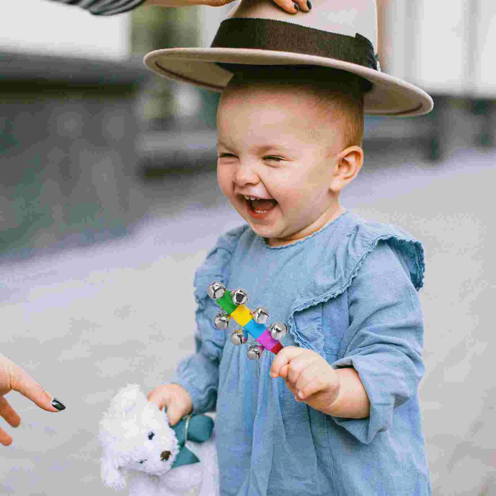 3-teiliges Kinderhand-Lernspielzeug mit Griff für Kinder, Musikinstrument, Baby, Holz, Eisen, Glocke, Rasseln