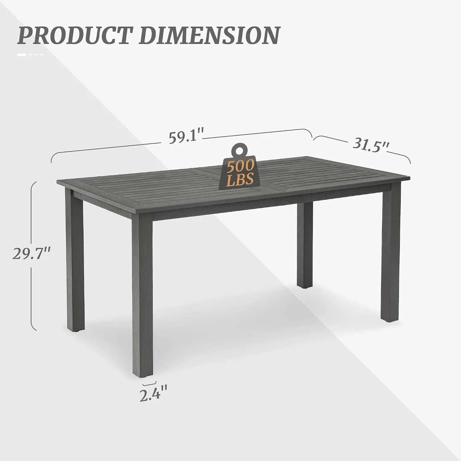 6-Person HDPS Outdoor Dining Table, Weather-Resistant Rectangle Patio Dining Table, 500 LBS Weight Capacity, Outdoor Patio Table