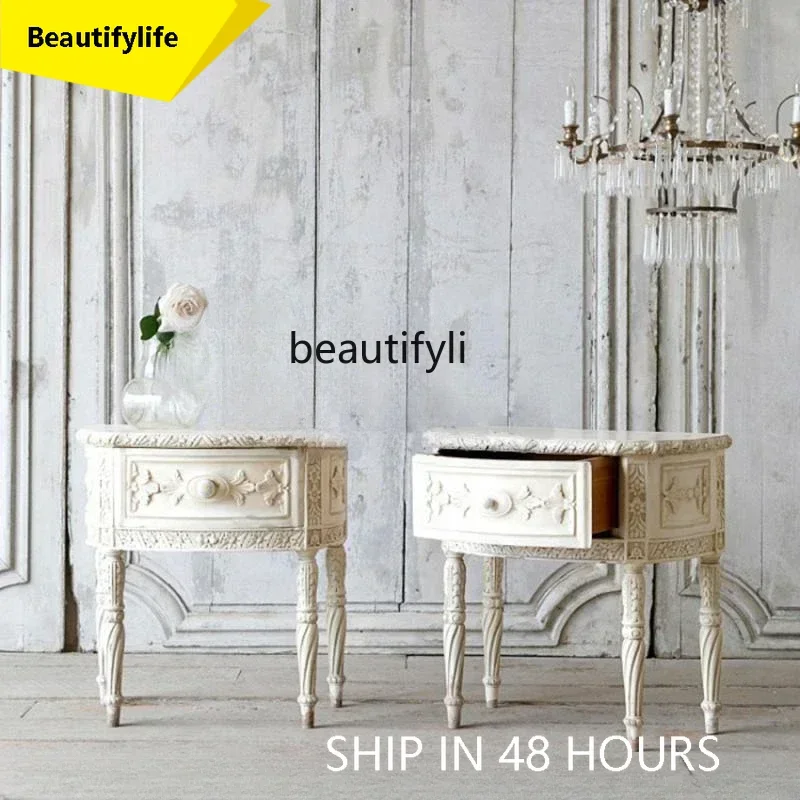 French Style Solid Wood Noble Bedroom Bedside Table Side Cabinet
