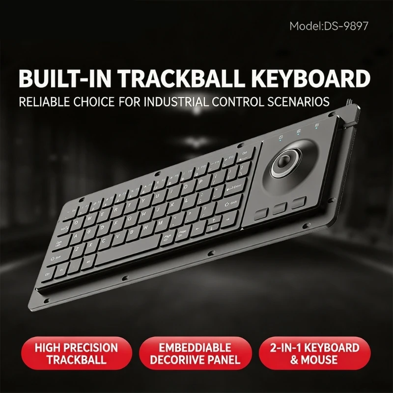 64Key USB Cord Industrial Keyboard With Embedded Trackball And Silents Key For Office And Factory Use