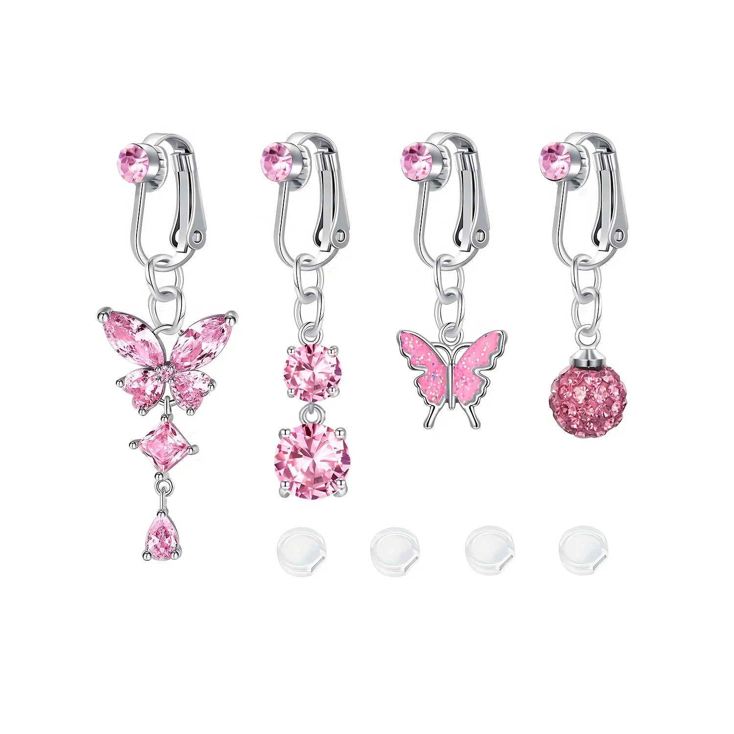 4pcs Boho Elegant Stainless Steel Fake Belly Button Rings