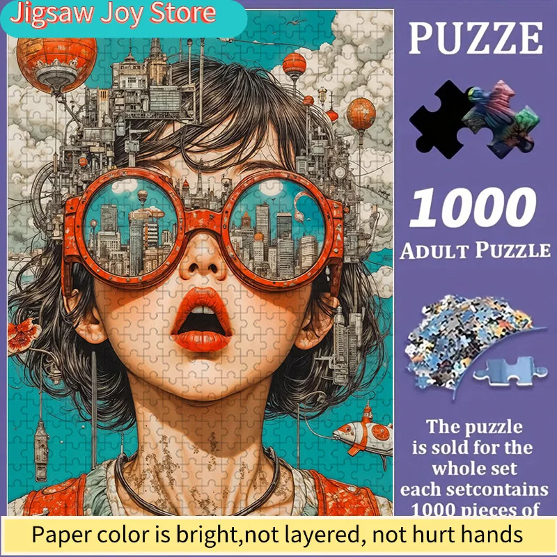 

Красочный пазл с изображением городского пейзажа и его отражениями | Яркий абстрактный дизайн, узор в стиле стимпанк, увлекательный и развлекательный, для всей семьи.