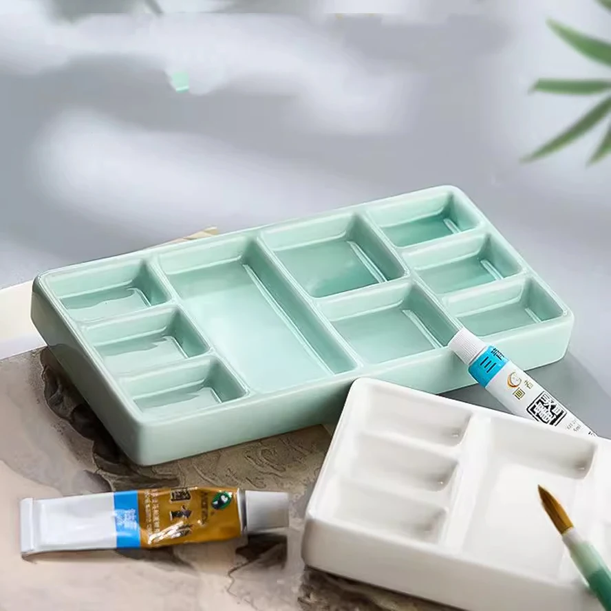 Porcelain Paint Palette for Chinese Painting & Calligraphy, Watercolor Oil Acrylic Paint Mixing Dish, Ceramic Artist Palette