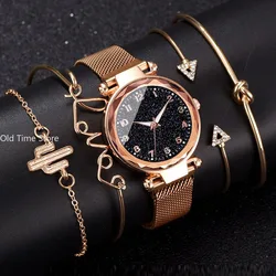 Women Fashion Casual Mesh Belt Watches Simple Ladies Starry Sky Round Dial Quartz Wristwatches Dress Clock Girl Gift