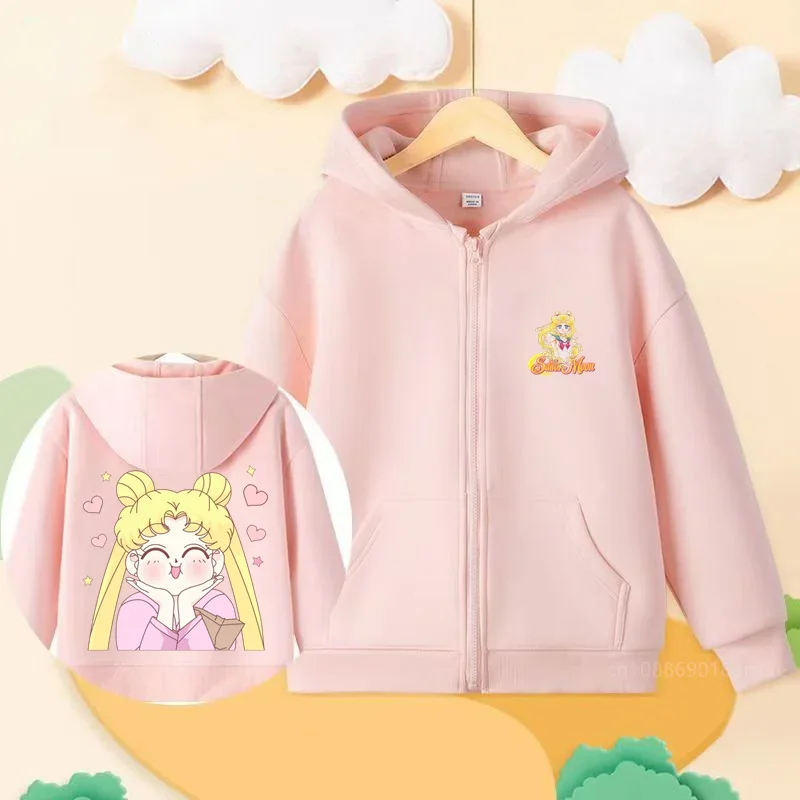 Sailor Moon anime children\'s hooded zipper hoodie hoodie casual fashion top jacket for boys and girls aged 3-14