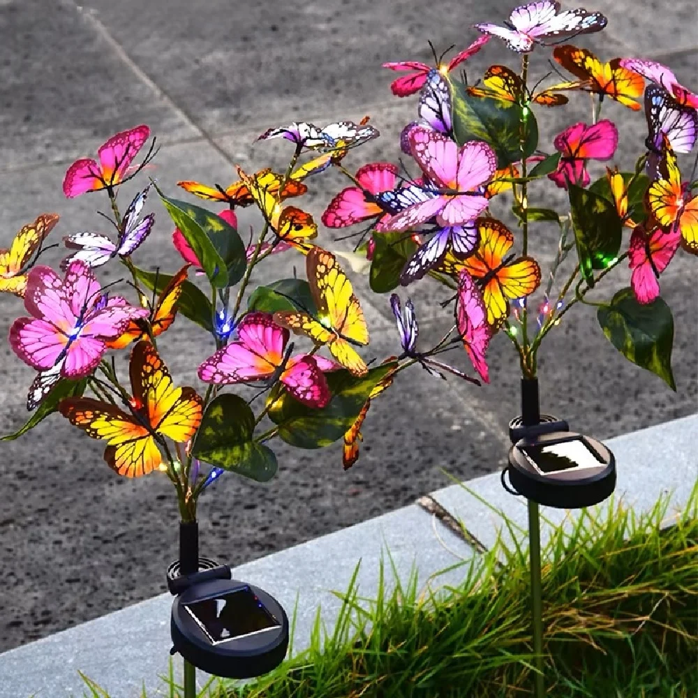 Solar Powered Butterfly Tree Light Outdoor Yard Decor - Colorful Simulation Lawn Ground Insert Lighting 1pc/2pcs