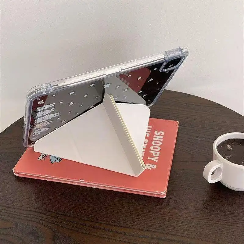 

Защитный чехол для iPad Miffy, плоская трехсекционная подставка, акриловый чехол с изображением кролика, защита от царапин и падений, легкий и милый дизайн.