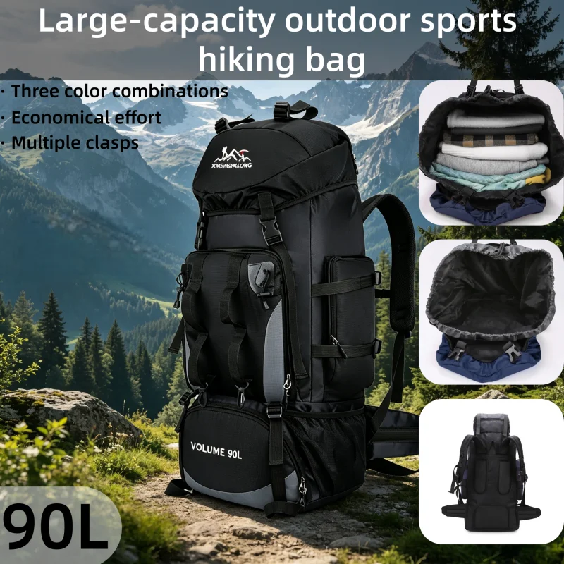 Sac à dos de randonnée imperméable de 90 litres, sac à dos de camping, sac à dos de voyage grande capacité, adapté à la randonnée et aux activités sportives.