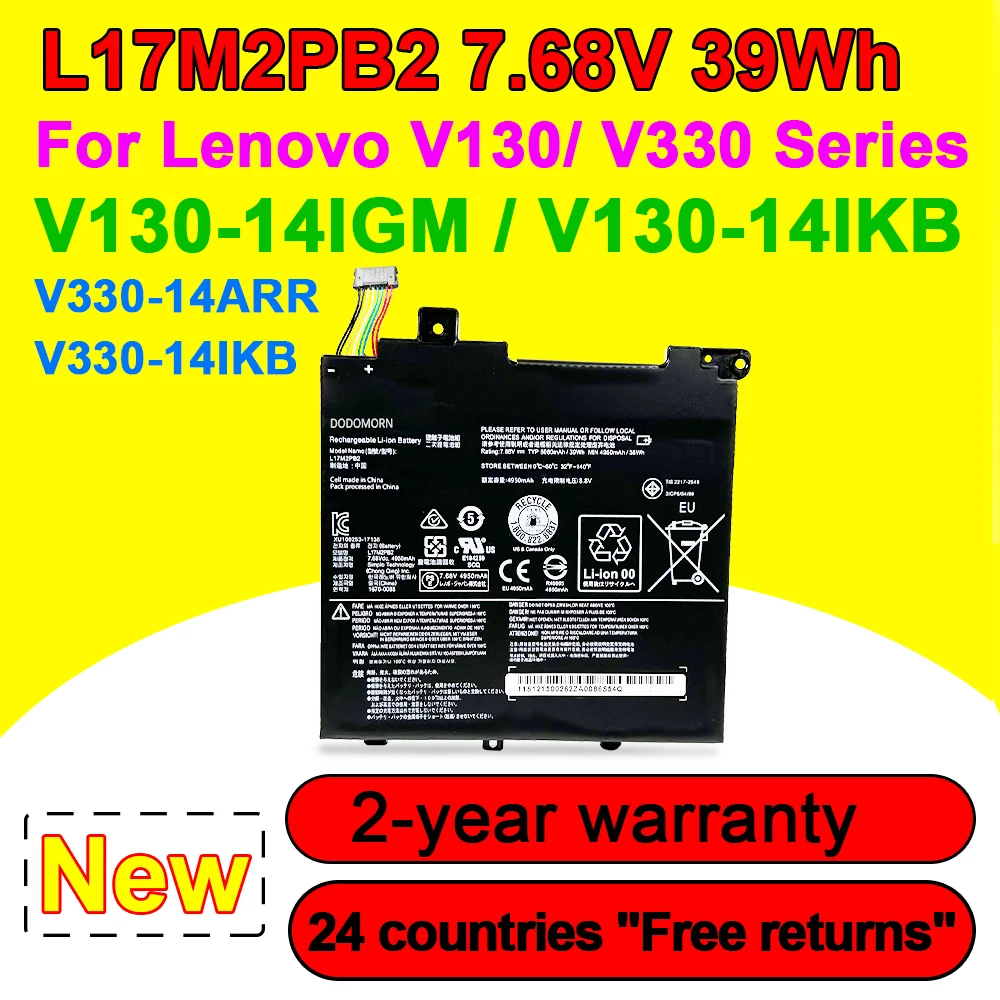 New L17C2PB2 L17M2PB5 Laptop Battery For Lenovo V130 V330-14IKB 14ARR 14ISK E43-80 K43C-80 E4-ARR L17L2PB5 L17L2PB1  L17M2PB1