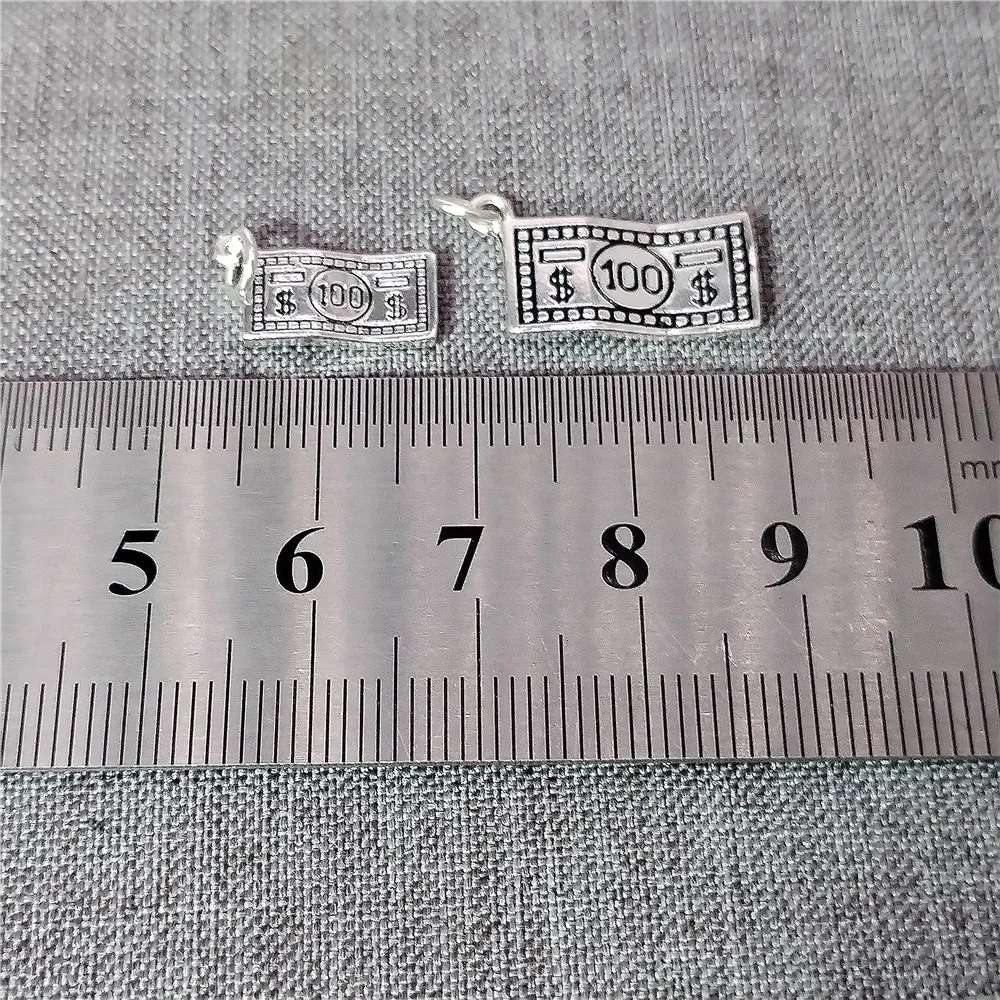 Sterling Silver One Hundred Dollar Bill Charm 2-Sided 925 Silver Money Pendant for Bracelet Necklace