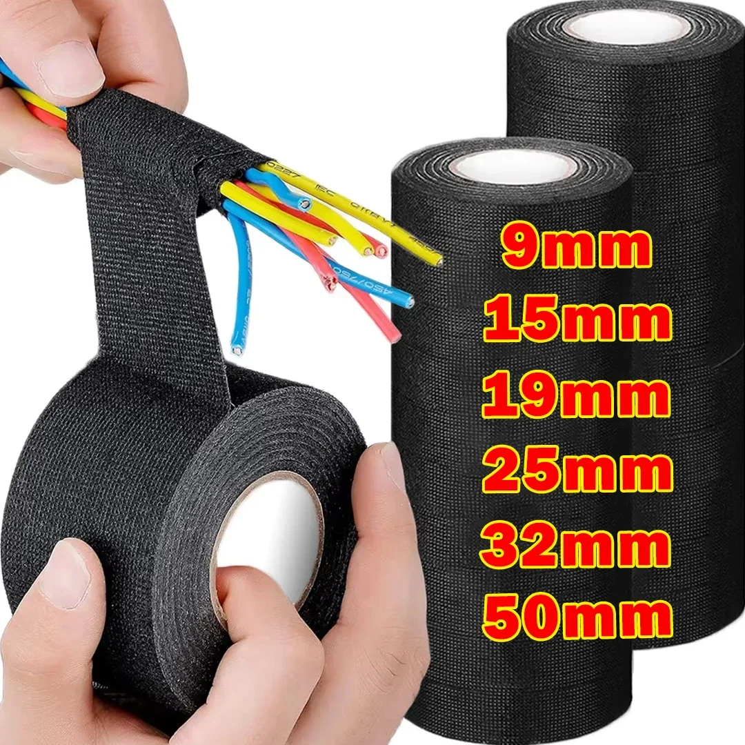 Heat-Resistant Electrical Tape Waterproof Cable Organizer Fabric Cloth Wrap Insulation Auto Wiring Harness Adhesive Bundling Tap
