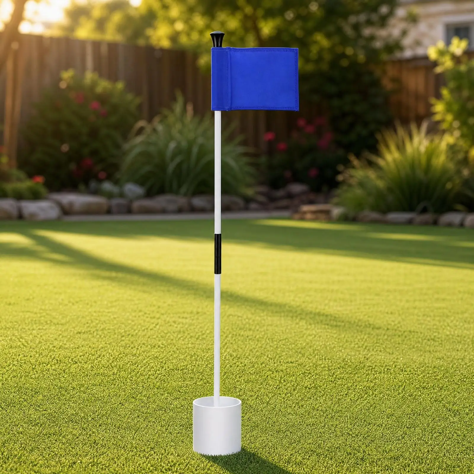 Golf Putting Flag Pole Kit with Cylindrical Cup and Detachable Top Cap for Driving Range Practice