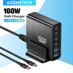160W GaN USB C Desktop Charger 6-Ports USB PD Charger Quick Charge 3.0 USB Type C Fast Charging Station for iPhone 14 13 Samsun