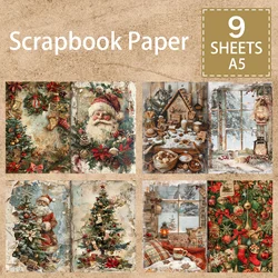 9 Sheets A5 Size Christmas Retro Do Old Santa Girl Background Vintage Grunge Journal Planning Scrapbooking