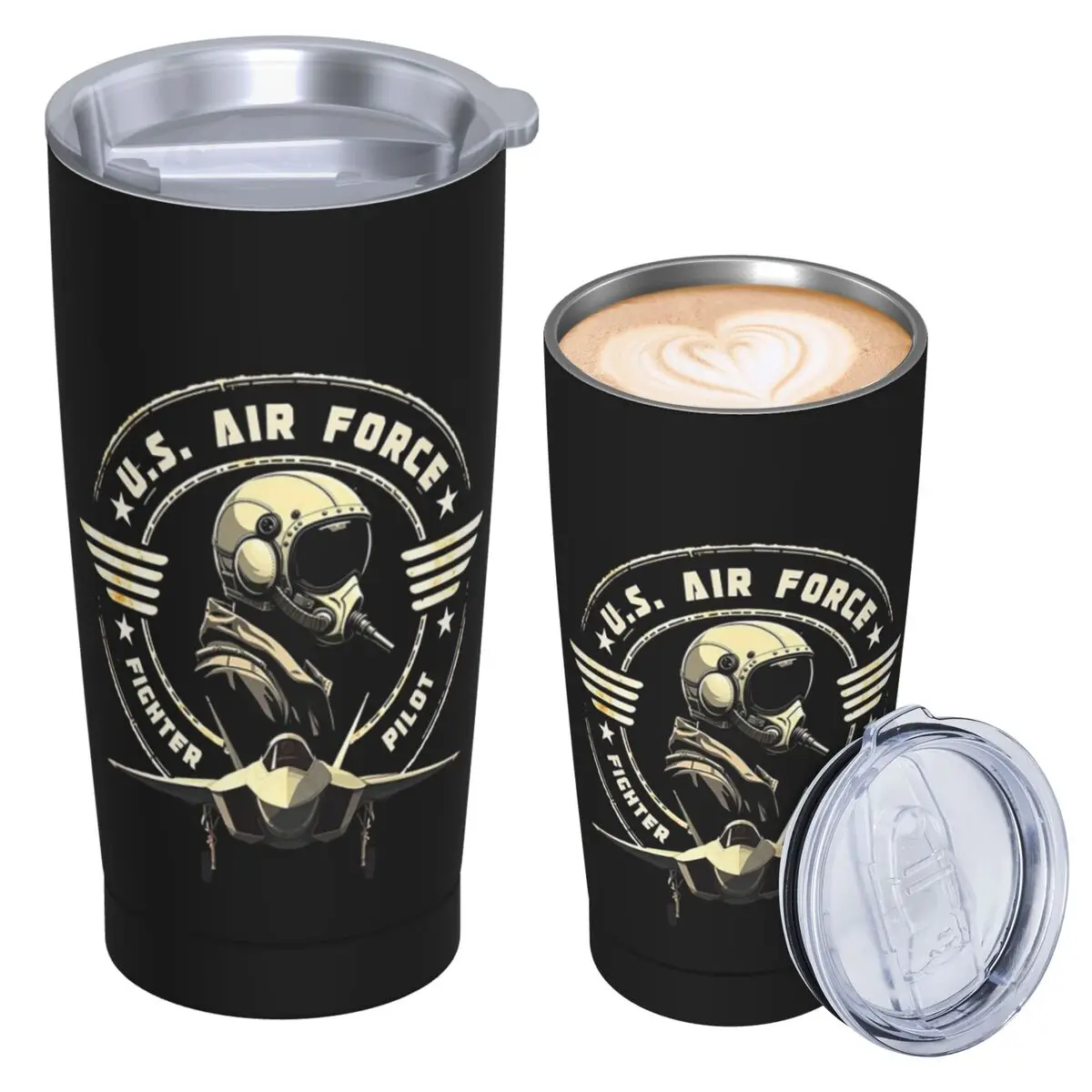 U.S. Air Force Fighter Pilot Military Aviation Vintage Stainless Steel Tumbler Vacuum Insulated Mug Thermal Cold Bottle With Lid