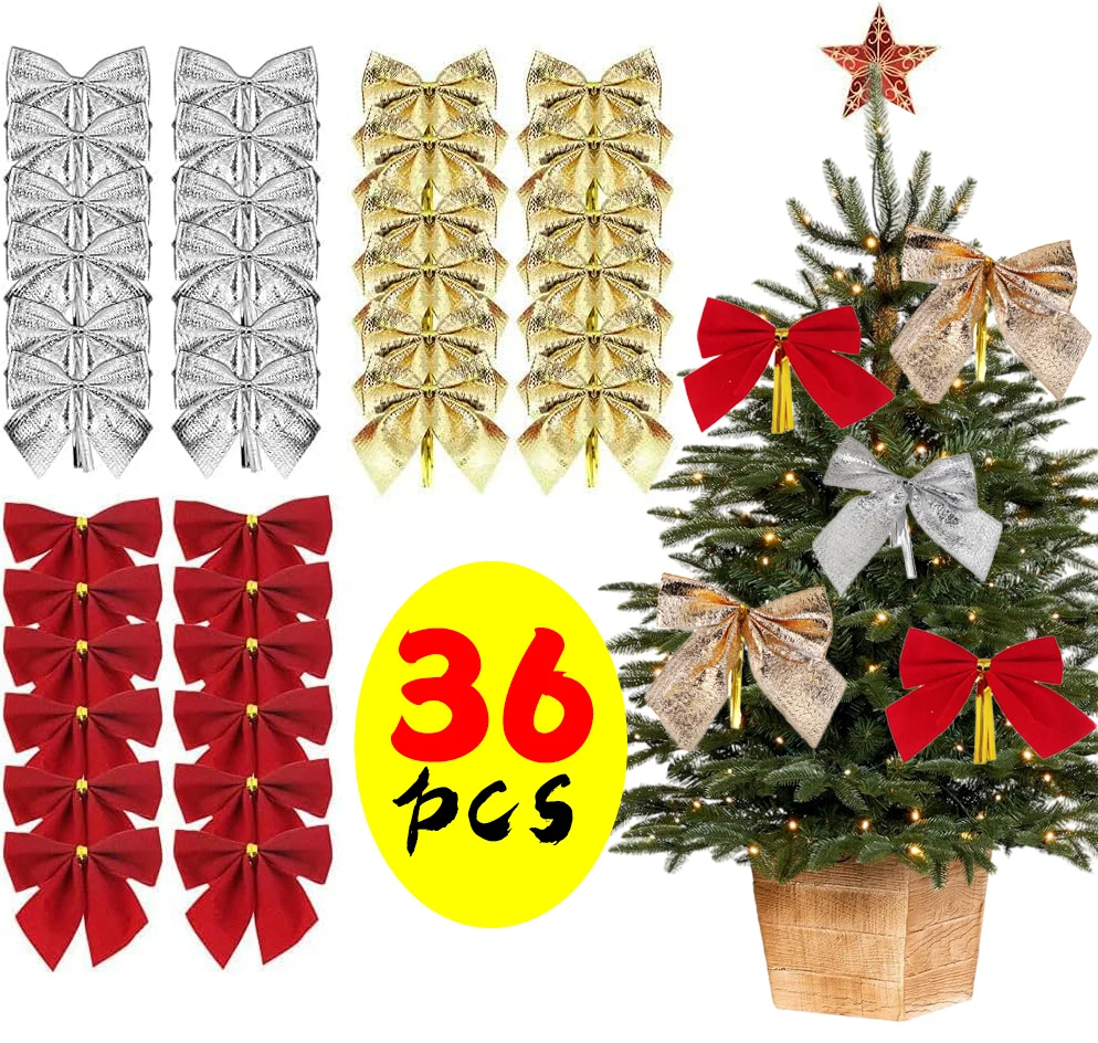 קשת חג המולד מיני אדומה זהב קשת קטיפה תלייה אורנמנט לקישוט בית עץ חג המולד DIY גרלנד תיבת מתנה ציוד