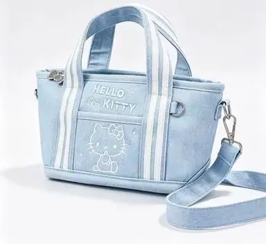 Hello Kitty, light blue denim diagonal cross bag, hand-held cute Boston bag