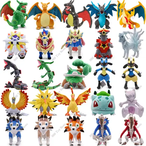 Anime brilhante charizard pelúcia pokemon brinquedos bonito mega evolução x charizard articuno lucario pelúcia peluche crianças presentes de natal
