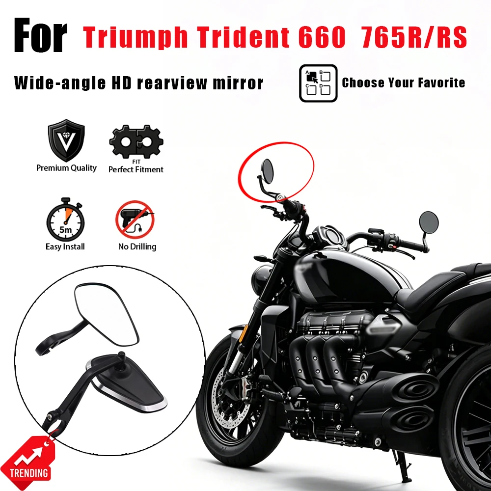 

Retro Handlebar Rearview Mirror Modified Side Mirror Parts for Trident 660 765R 765RS Rocket 3 1200RR 1200RS