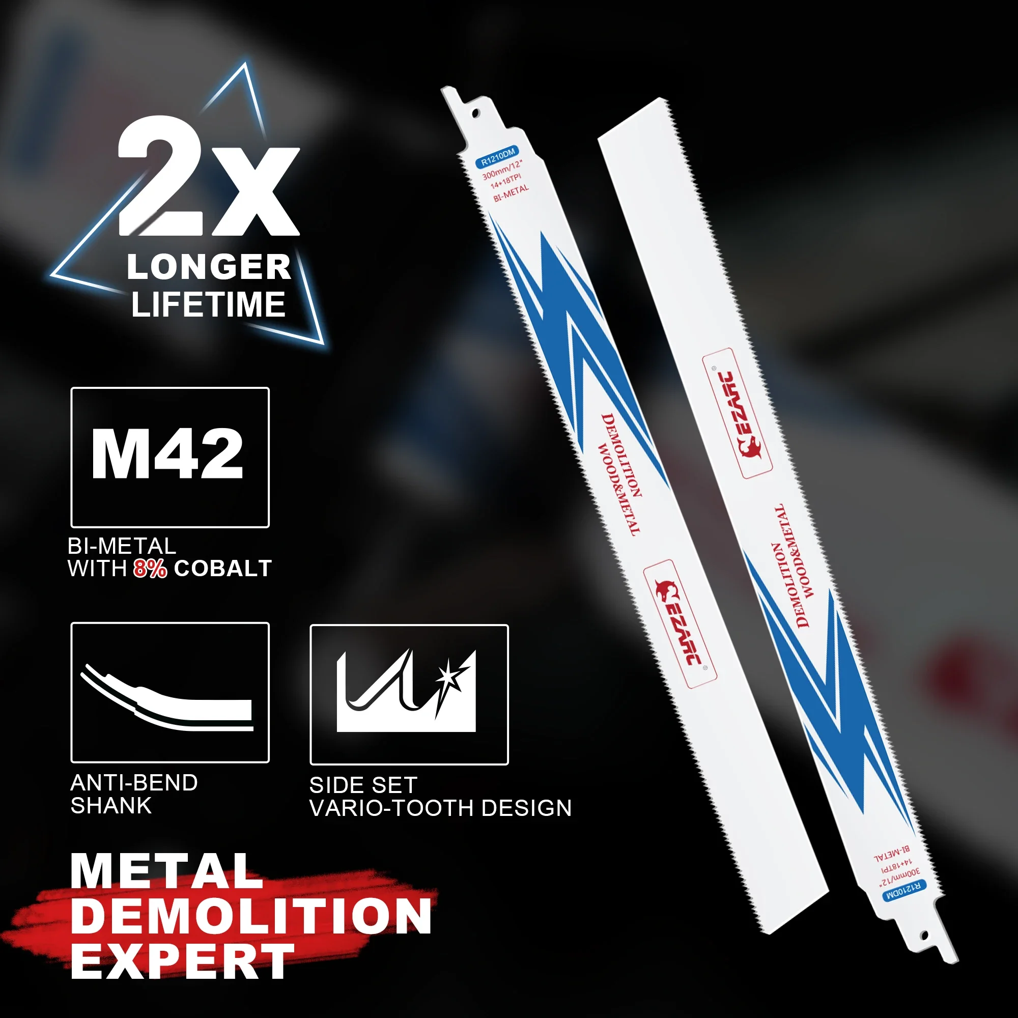 Lama per sega alternativa EZARC Lame alternative bimetalliche da 12 pollici 14+18TPI per demolizione dell'acciaio R1210DM