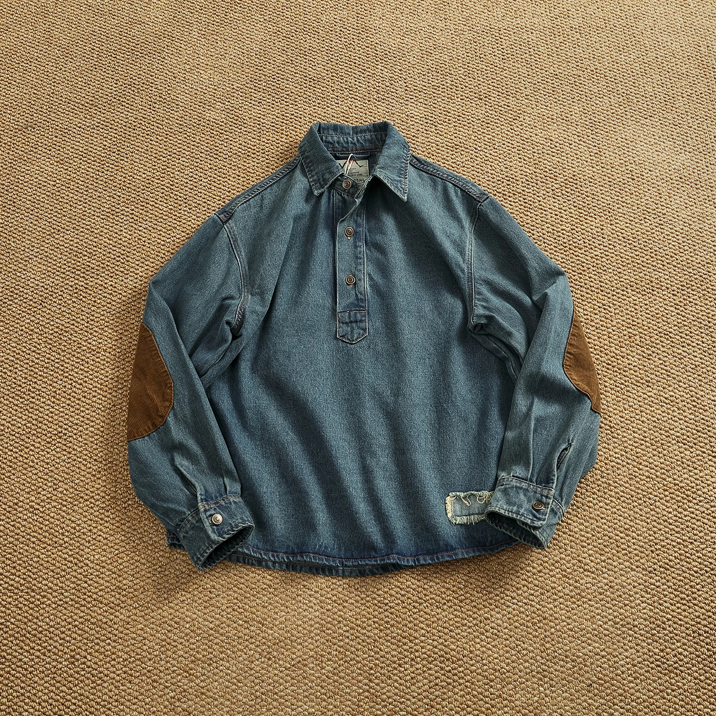 

Мужская джинсовая рубашка в стиле ретро, винтажная, из вельвета с лоскутным шитьем, свободного кроя, с длинным рукавом, модная, из чистого хлопка, однотонная