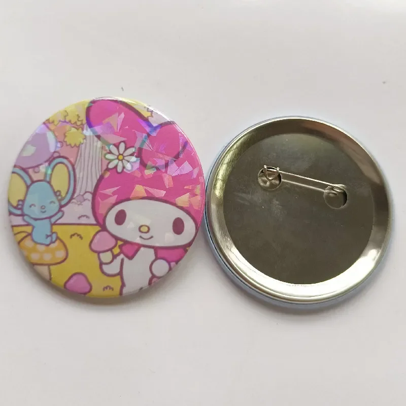 Sanrio  Mymelody Cinnamoroll Cartoon Metal Badge Tinplate Material My Melody Cute Girls Kawaii Brooch Kids Toys Birthday Gifts